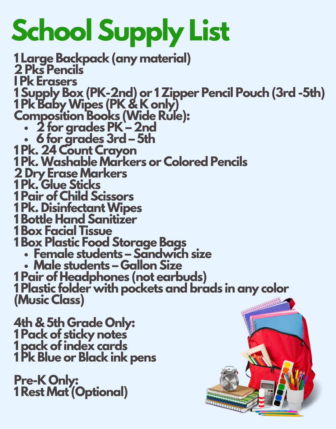 School Supply List